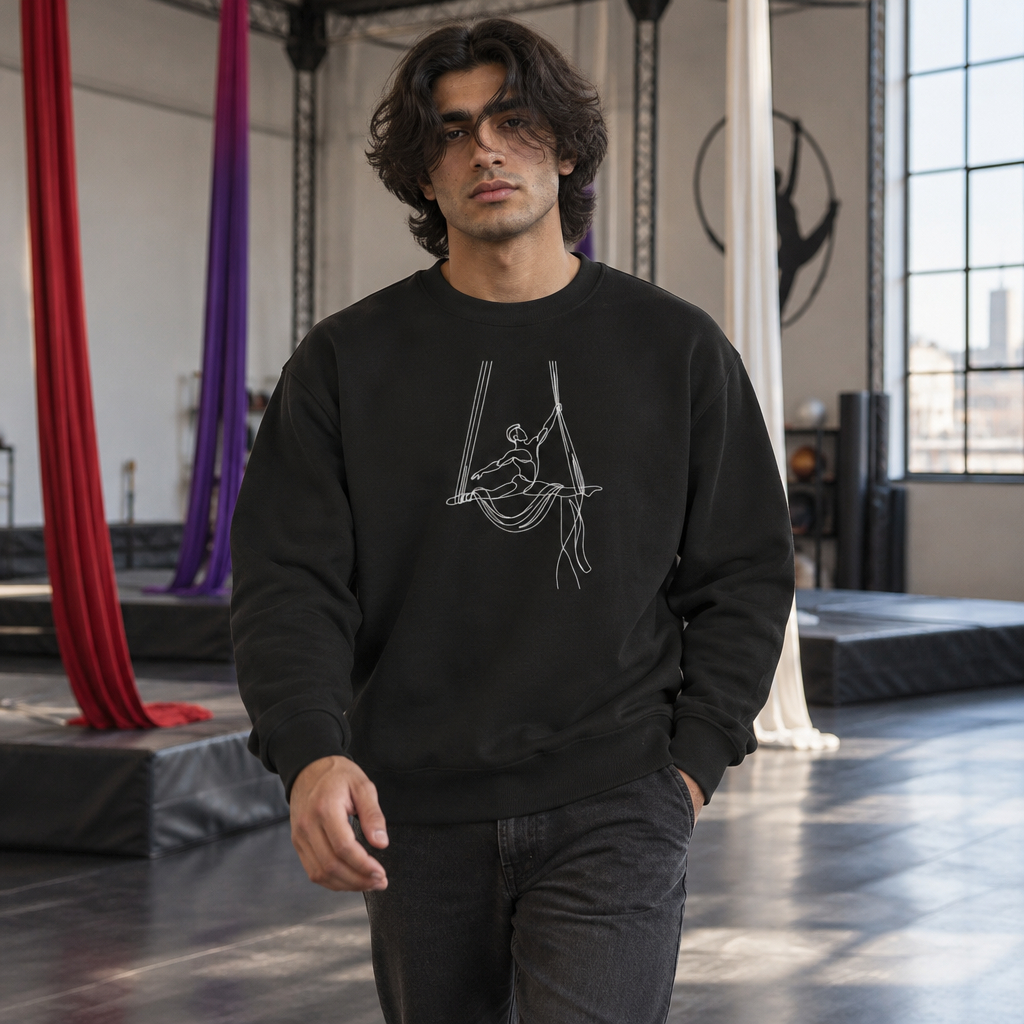 Line Art Aerial Silks Masculine Figure Crewneck Sweatshirt