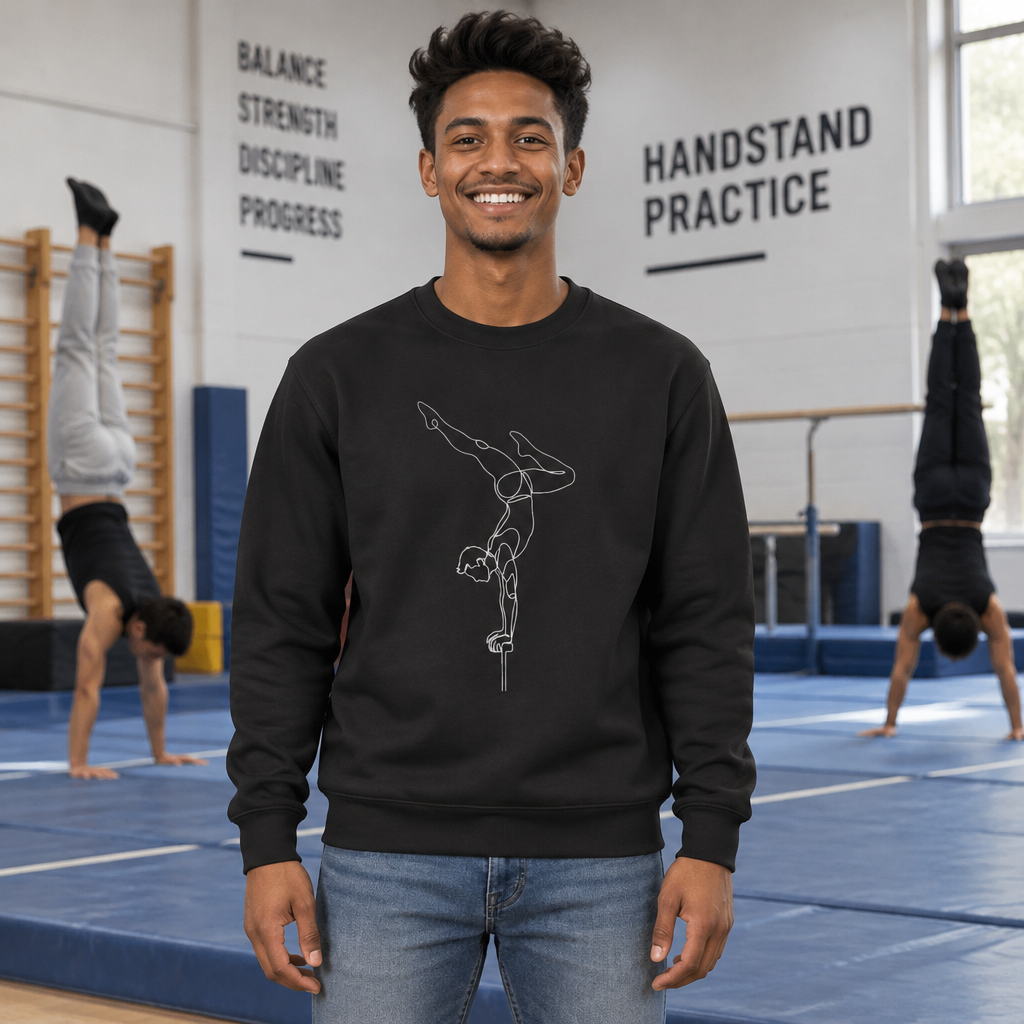 Line Art Handbalancer Masculine Figure Crewneck Sweatshirt
