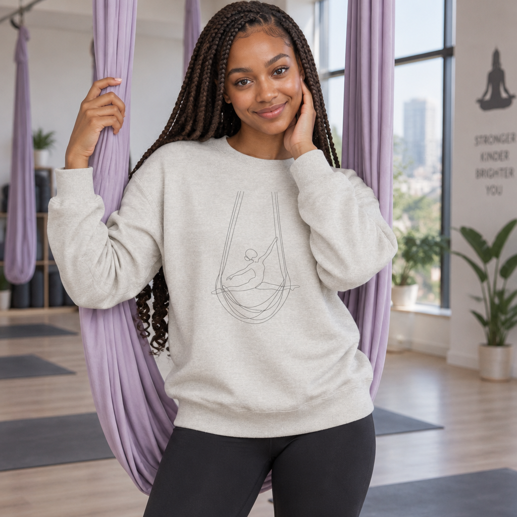 Line Art Aerial Hammock Feminine Figure Crewneck Sweatshirt