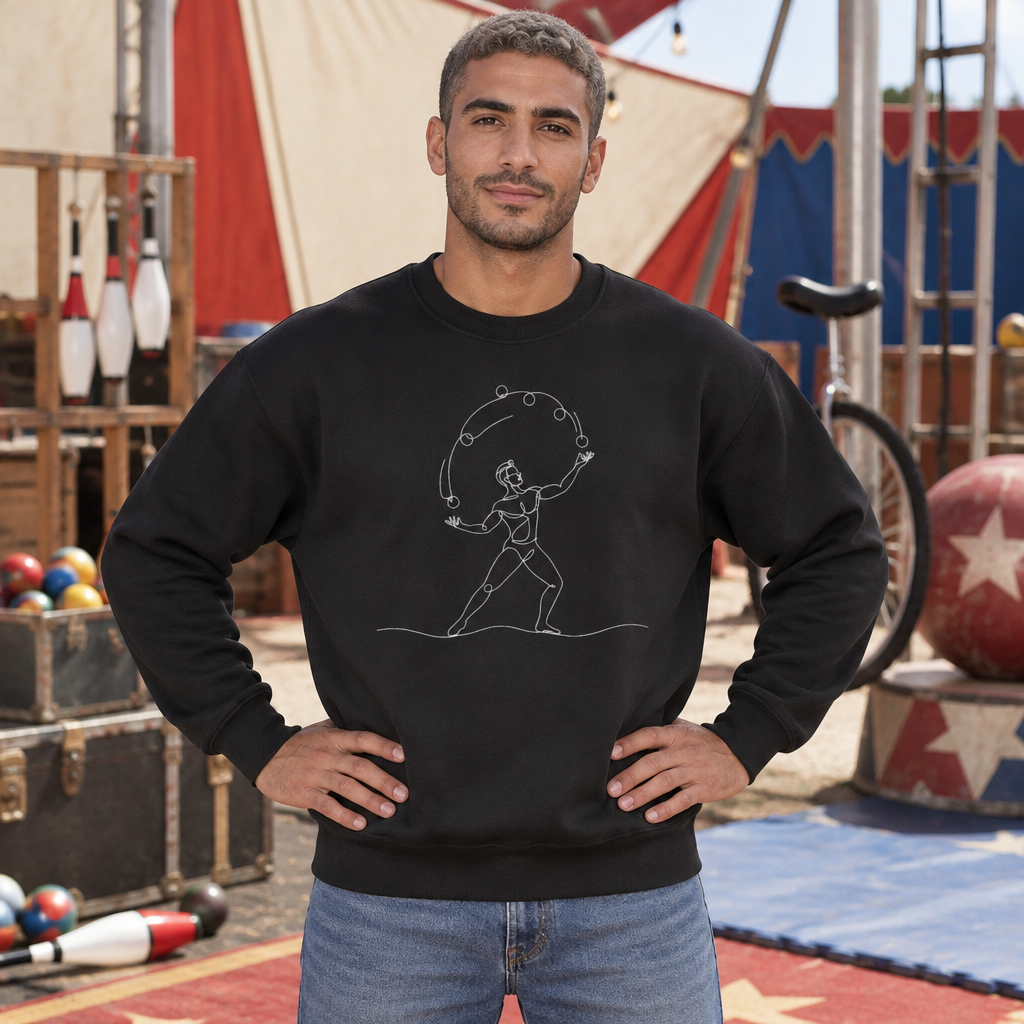 Line Art Juggler Masculine Figure Crewneck Sweatshirt