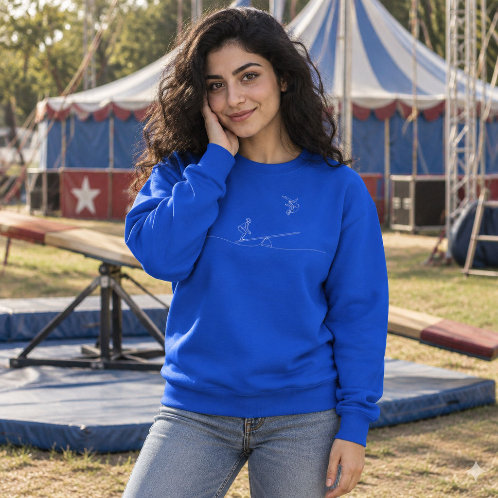 Teeterboard Line Art | 2 Female Acrobats Crewneck Sweatshirt