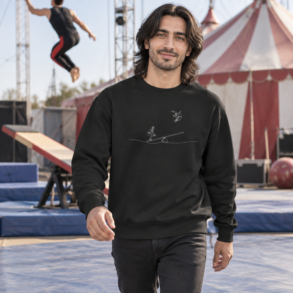 Teeterboard Line Art | Two Male Acrobats Crewneck Sweatshirt
